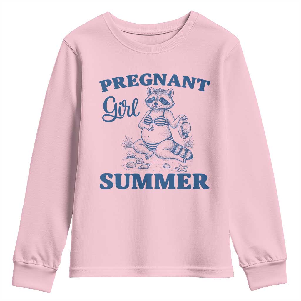 Raccoon Pregnancy Announcement Youth Sweatshirt Summer Beach Mom To Be Gift TS12 Light Pink Print Your Wear