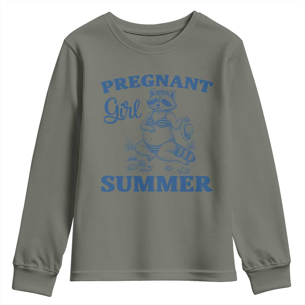 Raccoon Pregnancy Announcement Youth Sweatshirt Summer Beach Mom To Be Gift TS12 Military Green Print Your Wear