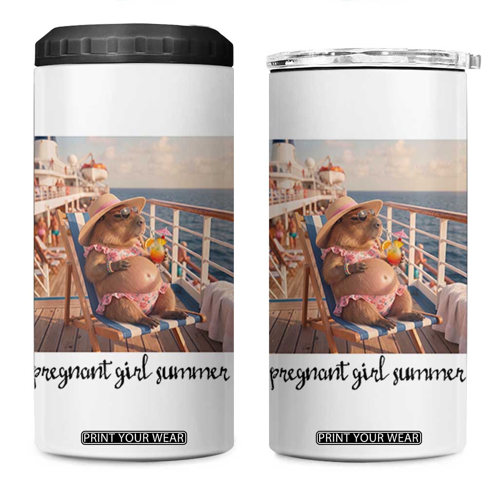 Summer Capybara Pregnancy 4 in 1 Can Cooler Tumbler Baby Announcement Gift TS12 One Size: 16 oz White Print Your Wear