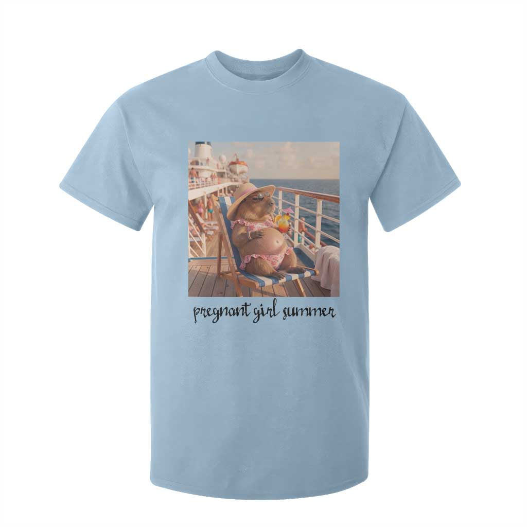 Summer Capybara Pregnancy T Shirt For Kid Baby Announcement Gift TS12 Light Blue Print Your Wear