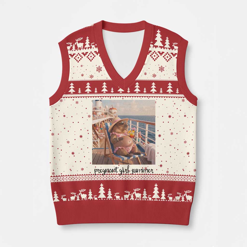 Summer Capybara Pregnancy V-Neck Knit Sweater Vest Baby Announcement Gift TS12 Beige Red Print Your Wear