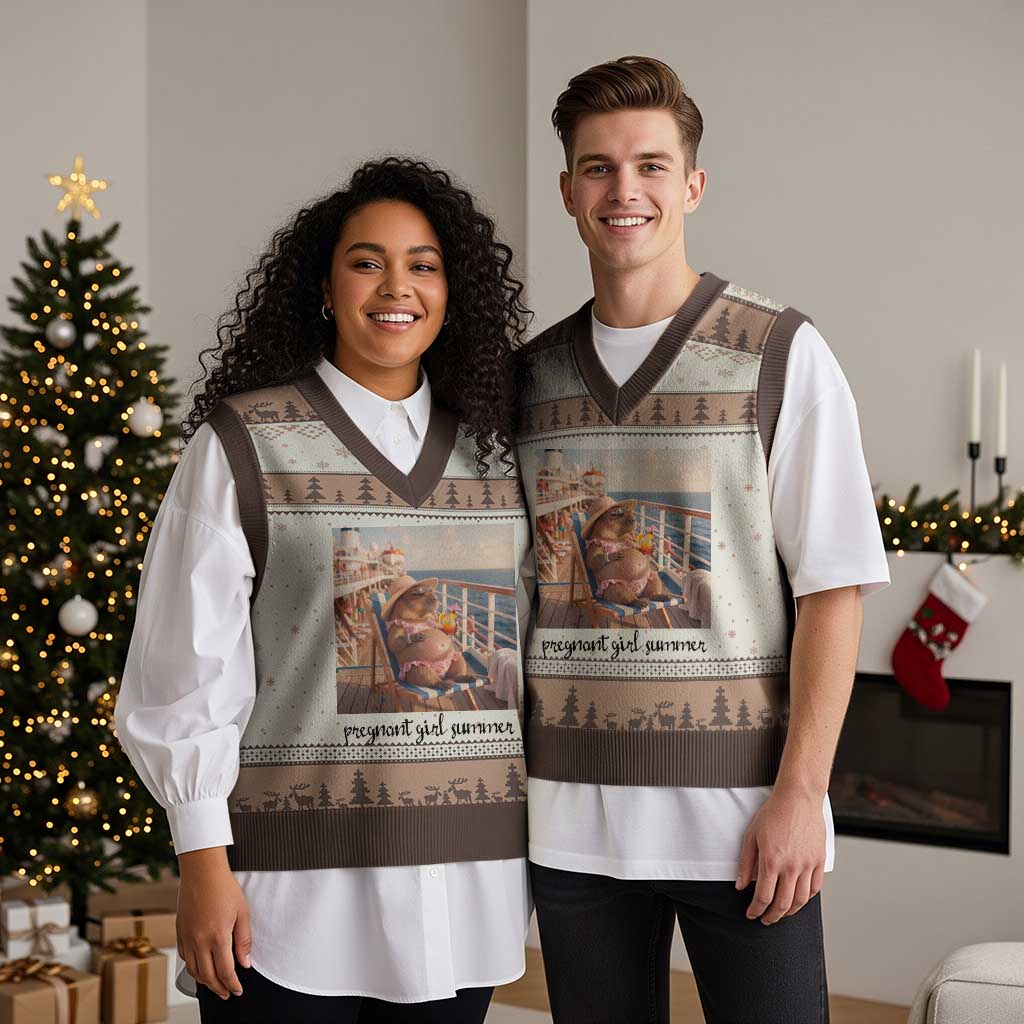 Summer Capybara Pregnancy V-Neck Knit Sweater Vest Baby Announcement Gift TS12 Mocha Mousse Print Your Wear