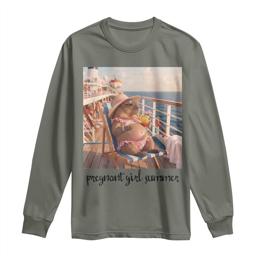 Summer Capybara Pregnancy Long Sleeve Shirt Baby Announcement Gift TS12 Military Green Print Your Wear