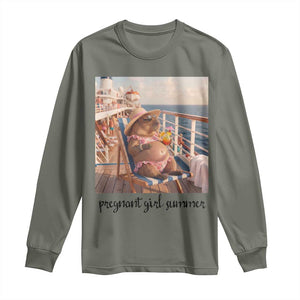 Summer Capybara Pregnancy Long Sleeve Shirt Baby Announcement Gift TS12 Military Green Print Your Wear