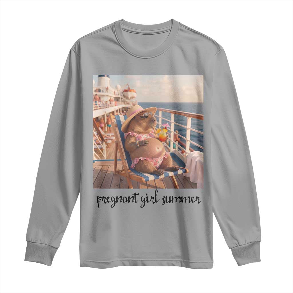 Summer Capybara Pregnancy Long Sleeve Shirt Baby Announcement Gift TS12 Sport Gray Print Your Wear