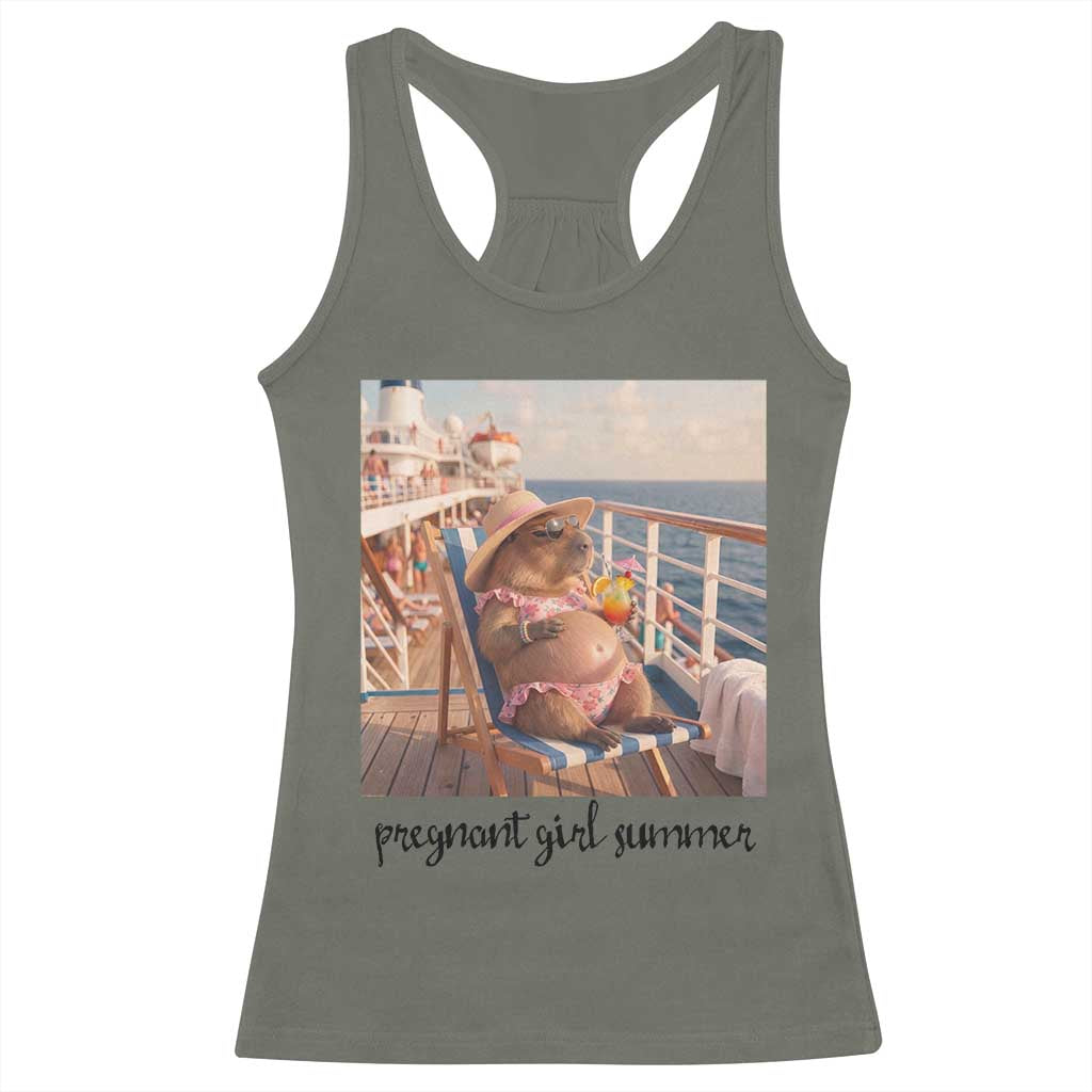 Summer Capybara Pregnancy Racerback Tank Top Baby Announcement Gift TS12 Military Green Print Your Wear