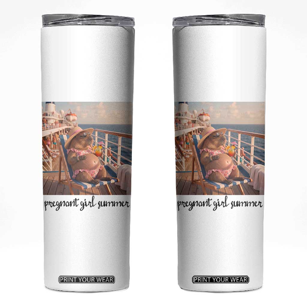 Summer Capybara Pregnancy Skinny Tumbler Baby Announcement Gift TS12 White Print Your Wear