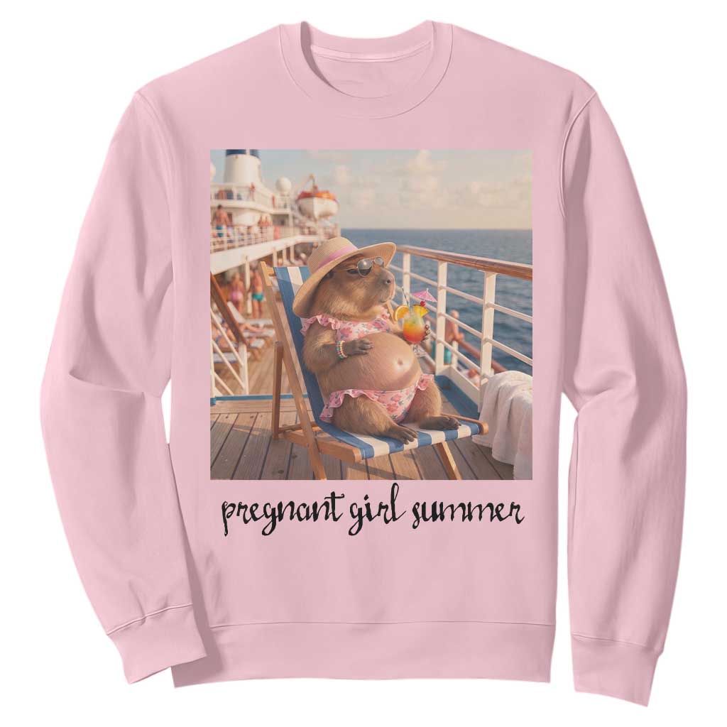 Summer Capybara Pregnancy Sweatshirt Baby Announcement Gift TS12 Light Pink Print Your Wear