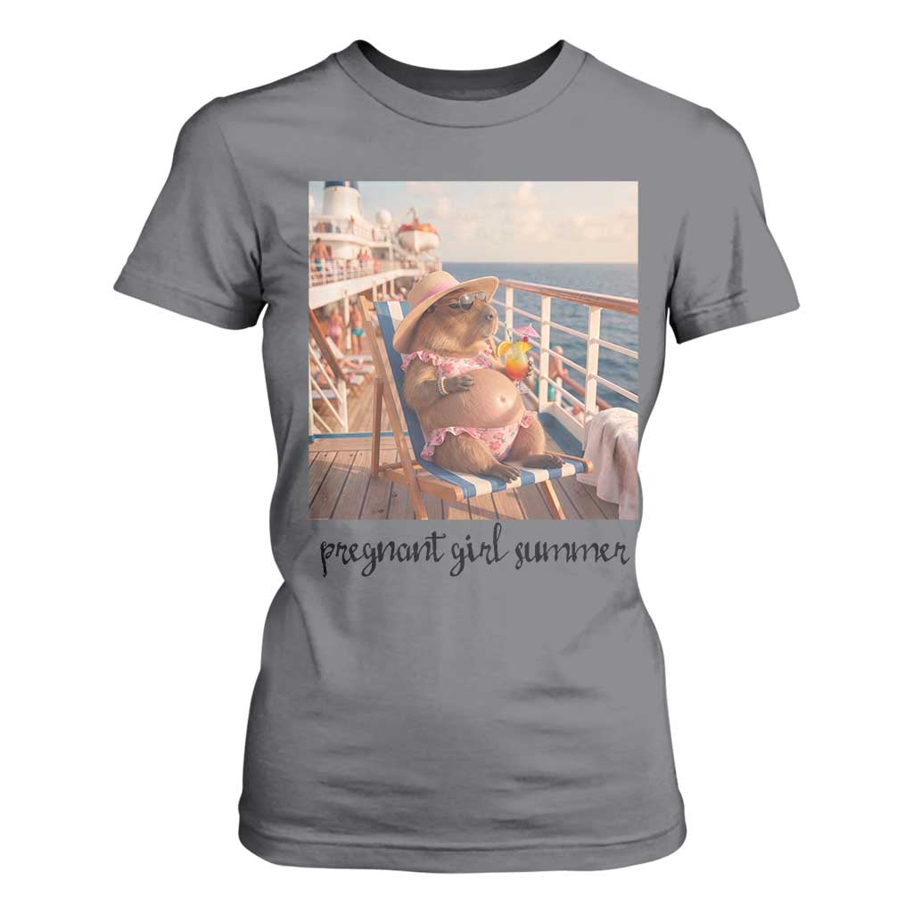Summer Capybara Pregnancy T Shirt For Women Baby Announcement Gift TS12 Charcoal Print Your Wear