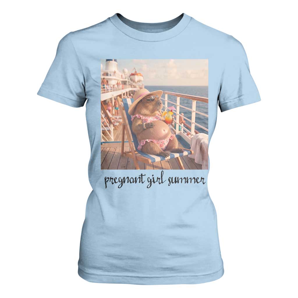 Summer Capybara Pregnancy T Shirt For Women Baby Announcement Gift TS12 Light Blue Print Your Wear