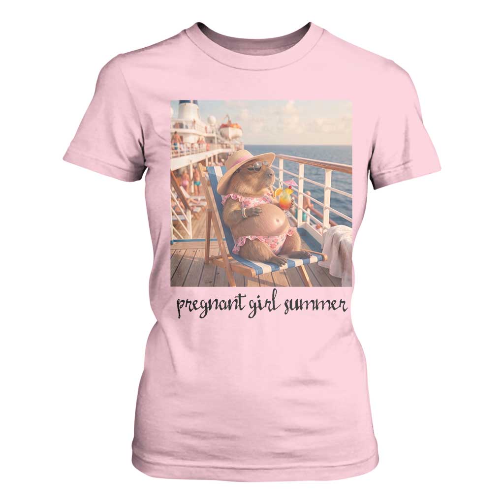 Summer Capybara Pregnancy T Shirt For Women Baby Announcement Gift TS12 Light Pink Print Your Wear