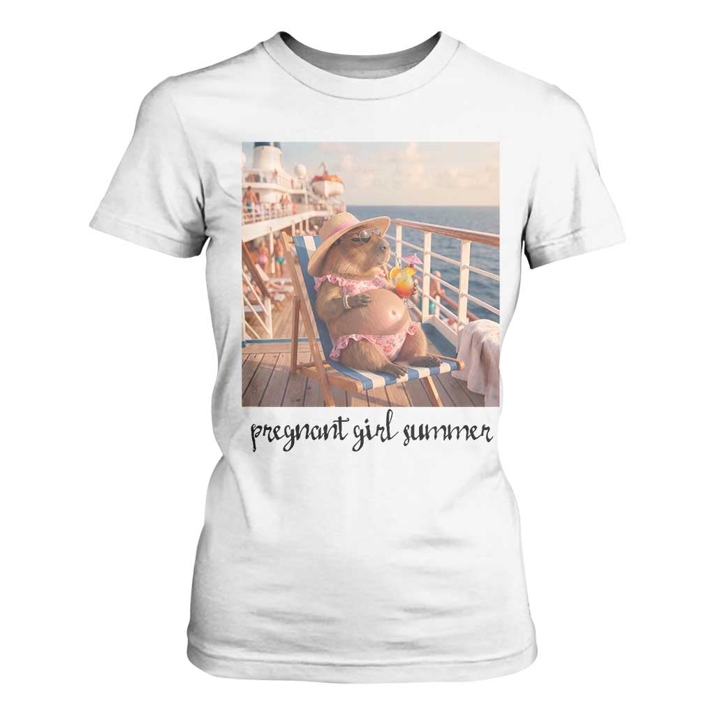 Summer Capybara Pregnancy T Shirt For Women Baby Announcement Gift TS12 White Print Your Wear