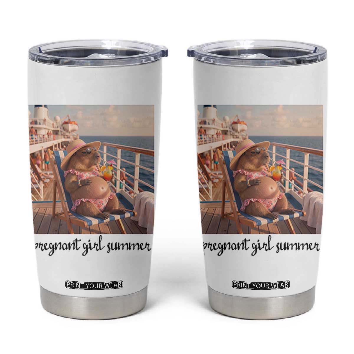 Summer Capybara Pregnancy Tumbler Cup Baby Announcement Gift TS12 White Print Your Wear