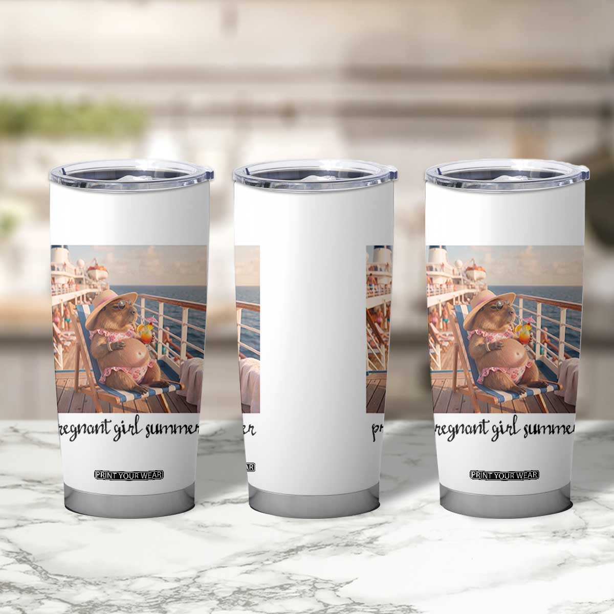Summer Capybara Pregnancy Tumbler Cup Baby Announcement Gift TS12 Print Your Wear