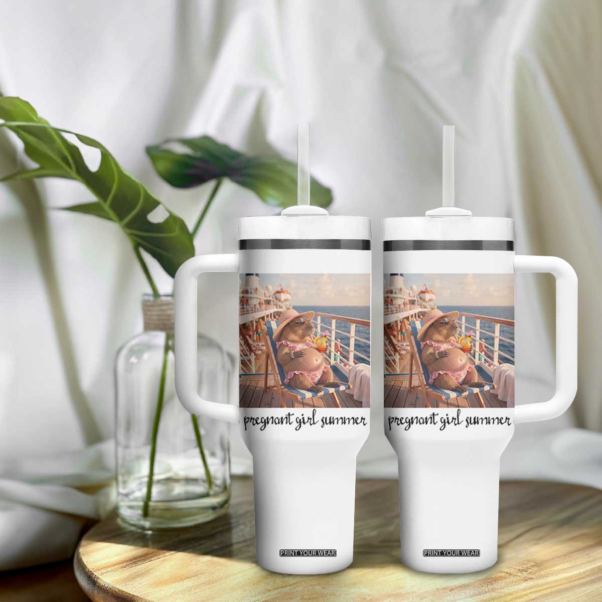Summer Capybara Pregnancy Tumbler With Handle Baby Announcement Gift TS12 Print Your Wear