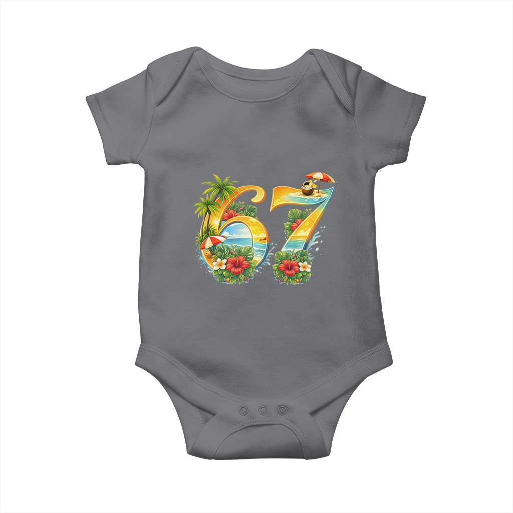 Hawaii Six Seven Baby Onesie Tropical Hibiscus Vacation Graphic TS12 Charcoal Print Your Wear