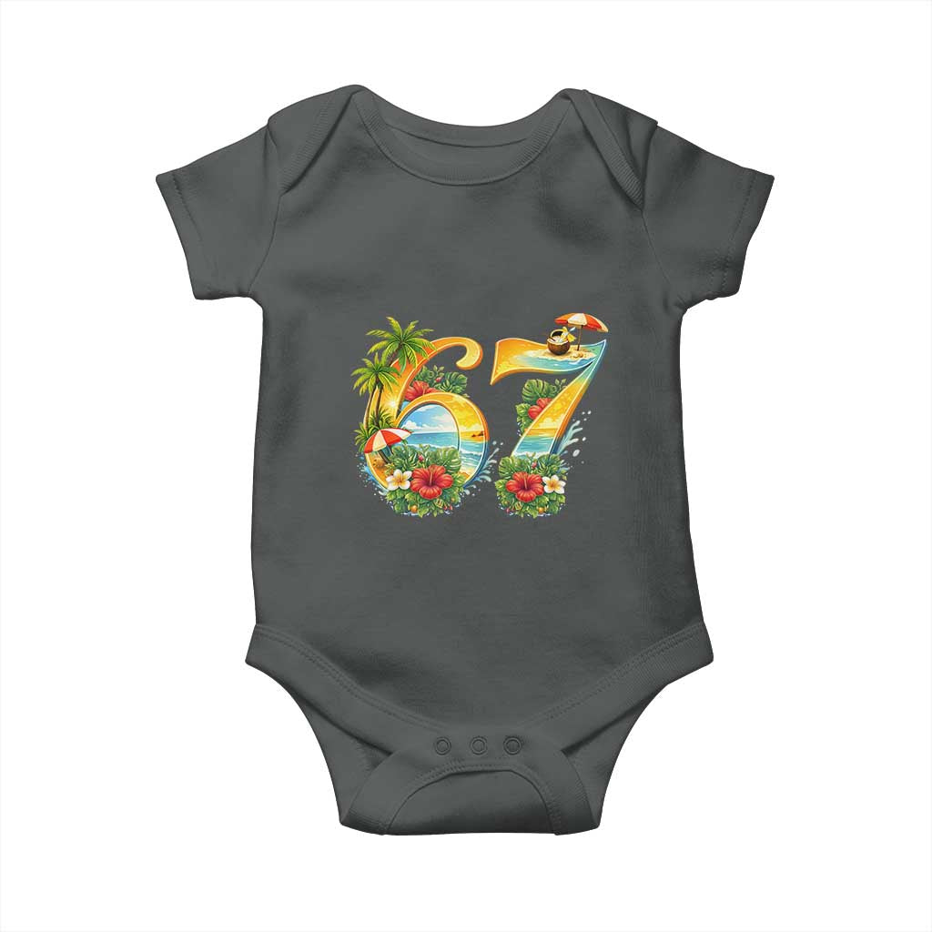 Hawaii Six Seven Baby Onesie Tropical Hibiscus Vacation Graphic TS12 Dark Heather Print Your Wear
