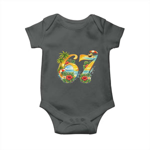 Hawaii Six Seven Baby Onesie Tropical Hibiscus Vacation Graphic TS12 Dark Heather Print Your Wear