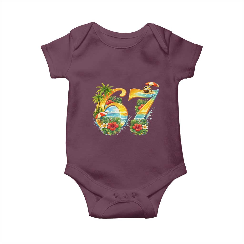 Hawaii Six Seven Baby Onesie Tropical Hibiscus Vacation Graphic TS12 Maroon Print Your Wear