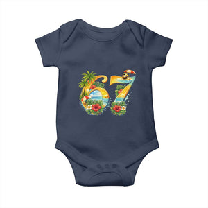Hawaii Six Seven Baby Onesie Tropical Hibiscus Vacation Graphic TS12 Navy Print Your Wear