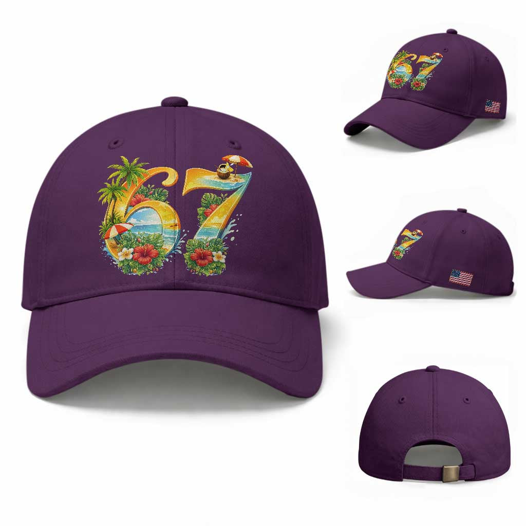 Hawaii Six Seven Baseball Cap Tropical Hibiscus Vacation Graphic TS12 Baseball Cap Universal Fit Purple Print Your Wear