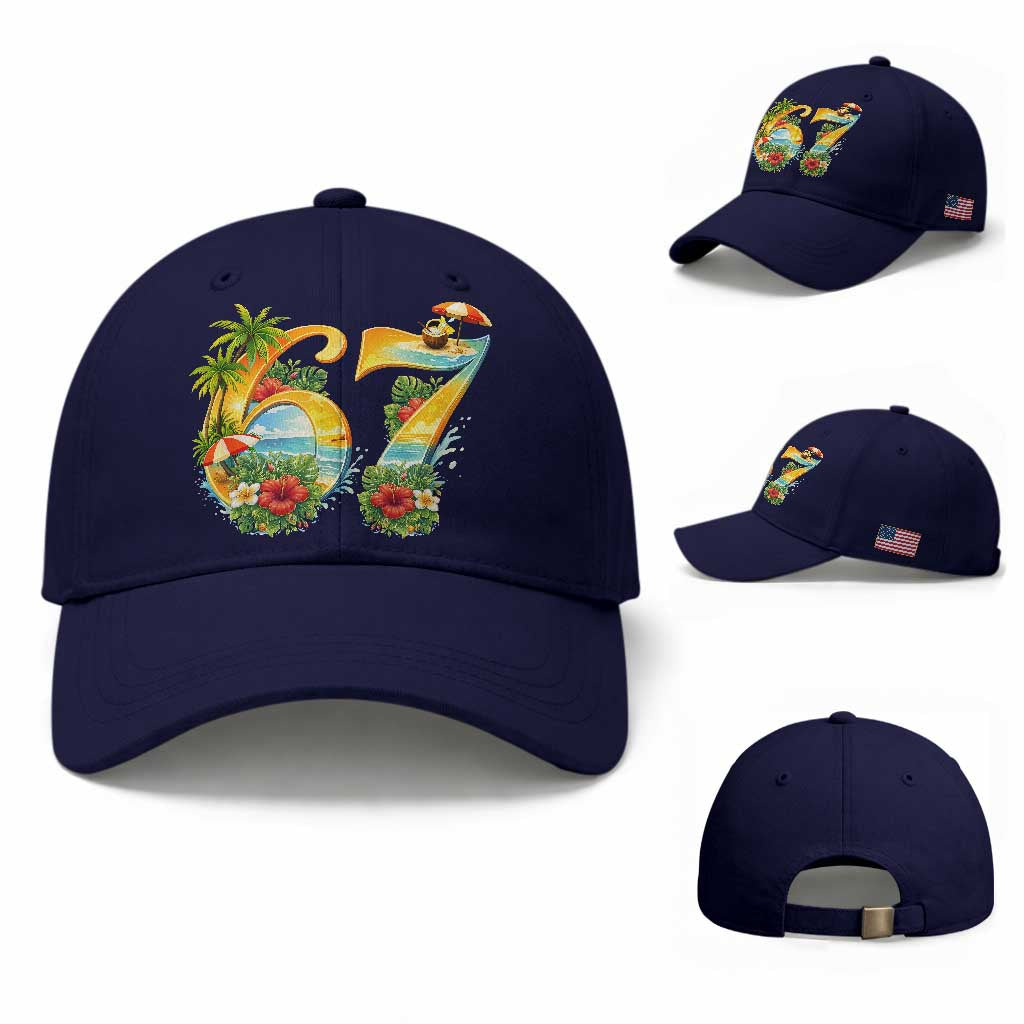 Hawaii Six Seven Baseball Cap Tropical Hibiscus Vacation Graphic TS12 Baseball Cap Universal Fit Dark Blue Print Your Wear