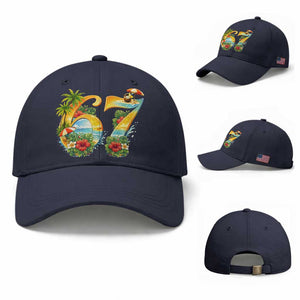 Hawaii Six Seven Baseball Cap Tropical Hibiscus Vacation Graphic TS12 Baseball Cap Universal Fit Navy Print Your Wear
