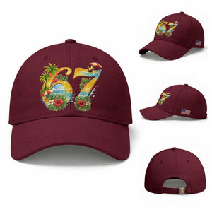 Hawaii Six Seven Baseball Cap Tropical Hibiscus Vacation Graphic TS12 Baseball Cap Universal Fit Maroon Print Your Wear