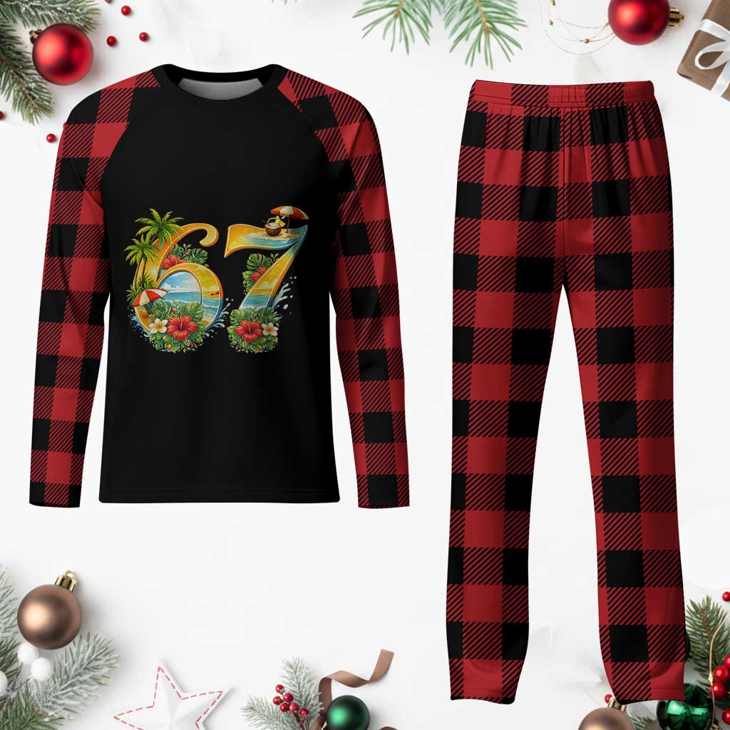 Hawaii Six Seven Plaid Pajama Set Tropical Hibiscus Vacation Graphic TS12 Buffalo Plaid Print Your Wear