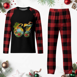 Hawaii Six Seven Plaid Pajama Set Tropical Hibiscus Vacation Graphic TS12 Buffalo Plaid Print Your Wear
