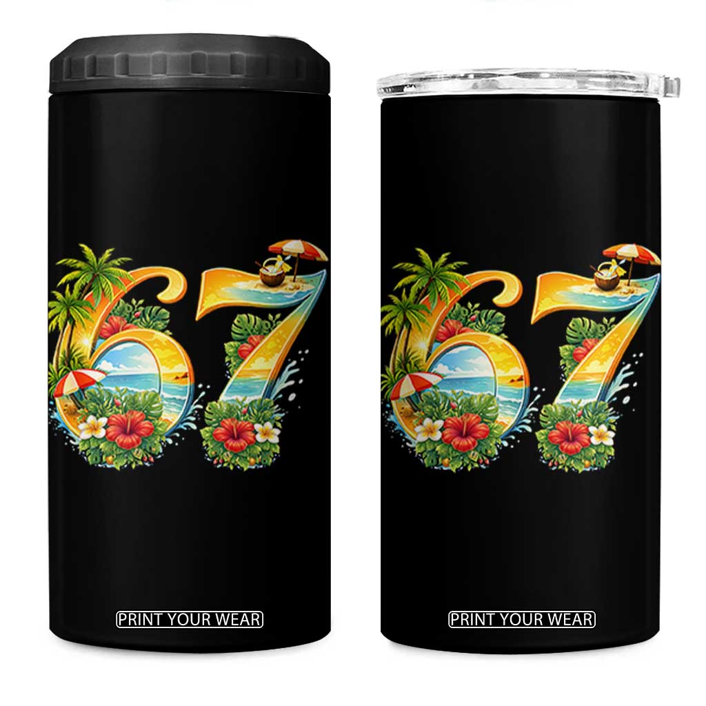 Hawaii Six Seven 4 in 1 Can Cooler Tumbler Tropical Hibiscus Vacation Graphic TS12 One Size: 16 oz Black Print Your Wear