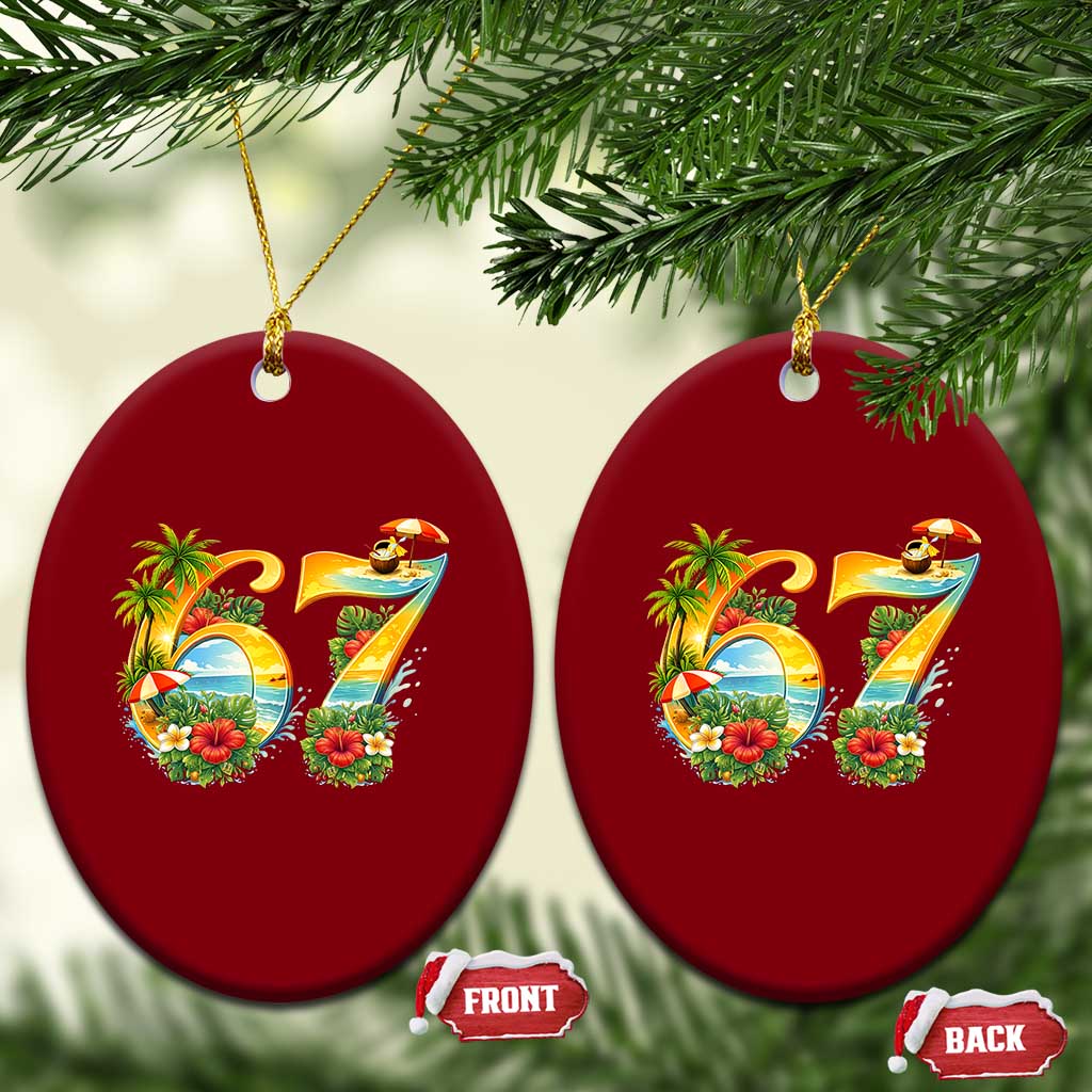 Hawaii Six Seven Ceramic Ornament Tropical Hibiscus Vacation Graphic