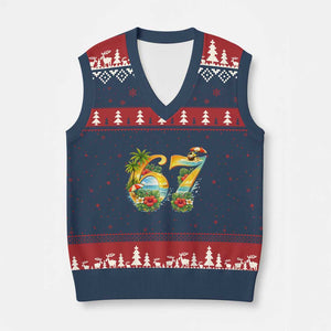 Hawaii Six Seven V-Neck Knit Sweater Vest Tropical Hibiscus Vacation Graphic TS12 Navy Red Print Your Wear