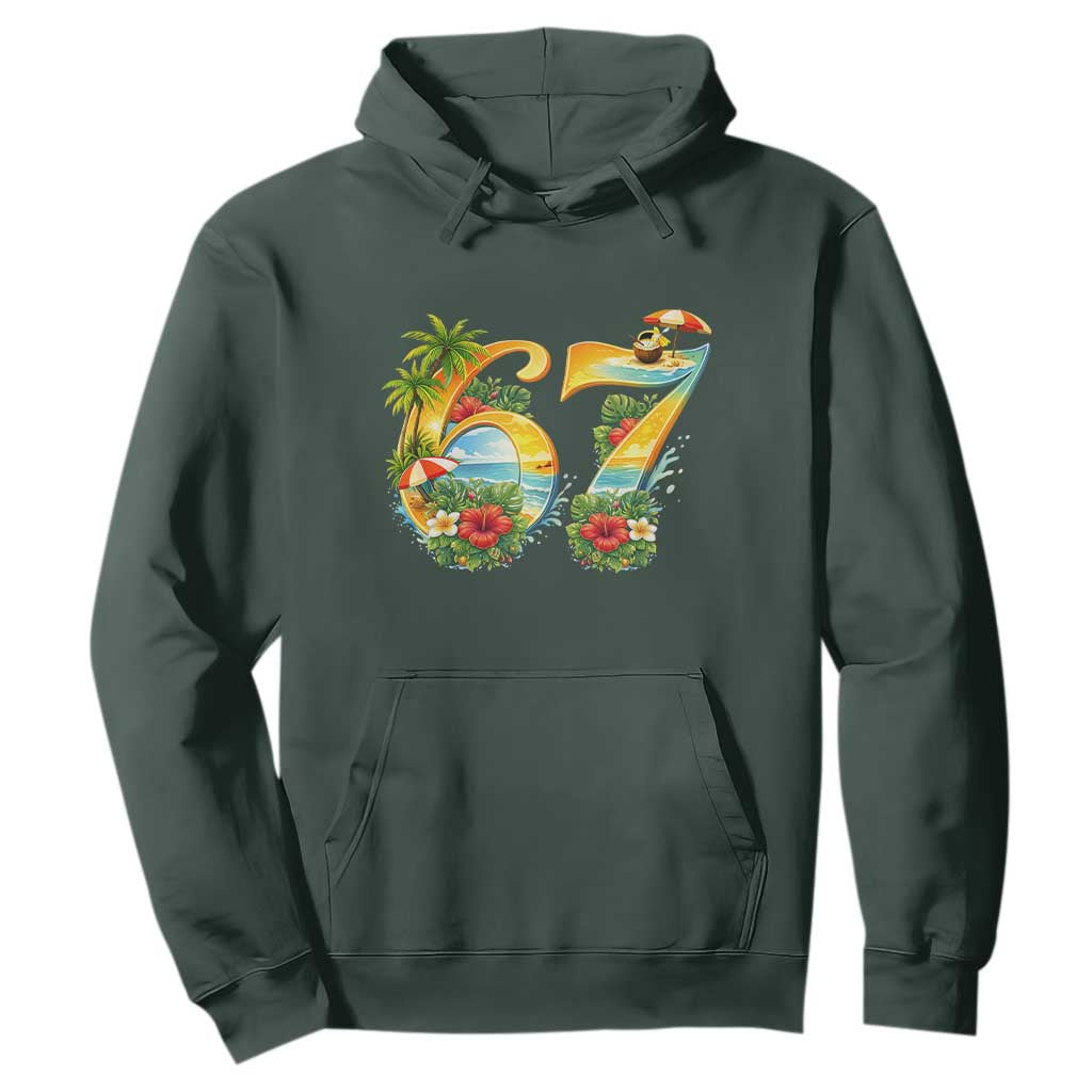 Hawaii Six Seven Hoodie Tropical Hibiscus Vacation Graphic TS12 Dark Forest Green Print Your Wear