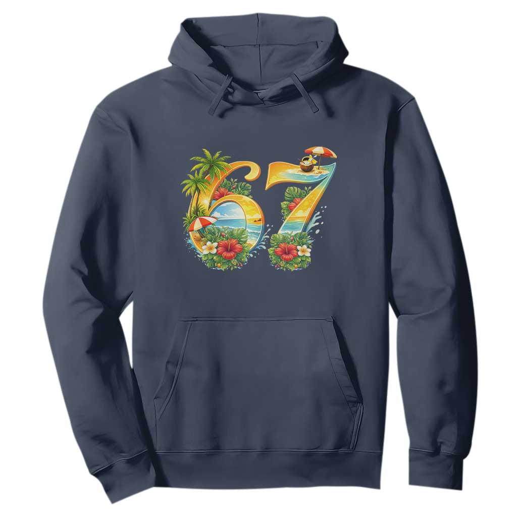 Hawaii Six Seven Hoodie Tropical Hibiscus Vacation Graphic TS12 Navy Print Your Wear