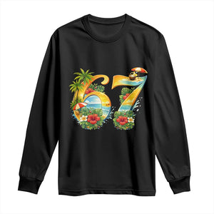 Hawaii Six Seven Long Sleeve Shirt Tropical Hibiscus Vacation Graphic TS12 Black Print Your Wear