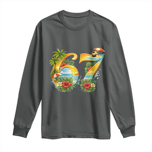Hawaii Six Seven Long Sleeve Shirt Tropical Hibiscus Vacation Graphic TS12 Dark Heather Print Your Wear