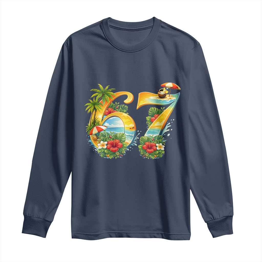 Hawaii Six Seven Long Sleeve Shirt Tropical Hibiscus Vacation Graphic TS12 Navy Print Your Wear