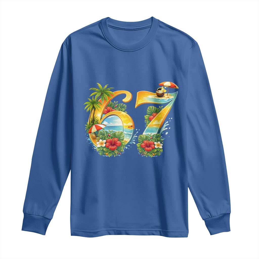 Hawaii Six Seven Long Sleeve Shirt Tropical Hibiscus Vacation Graphic TS12 Royal Blue Print Your Wear
