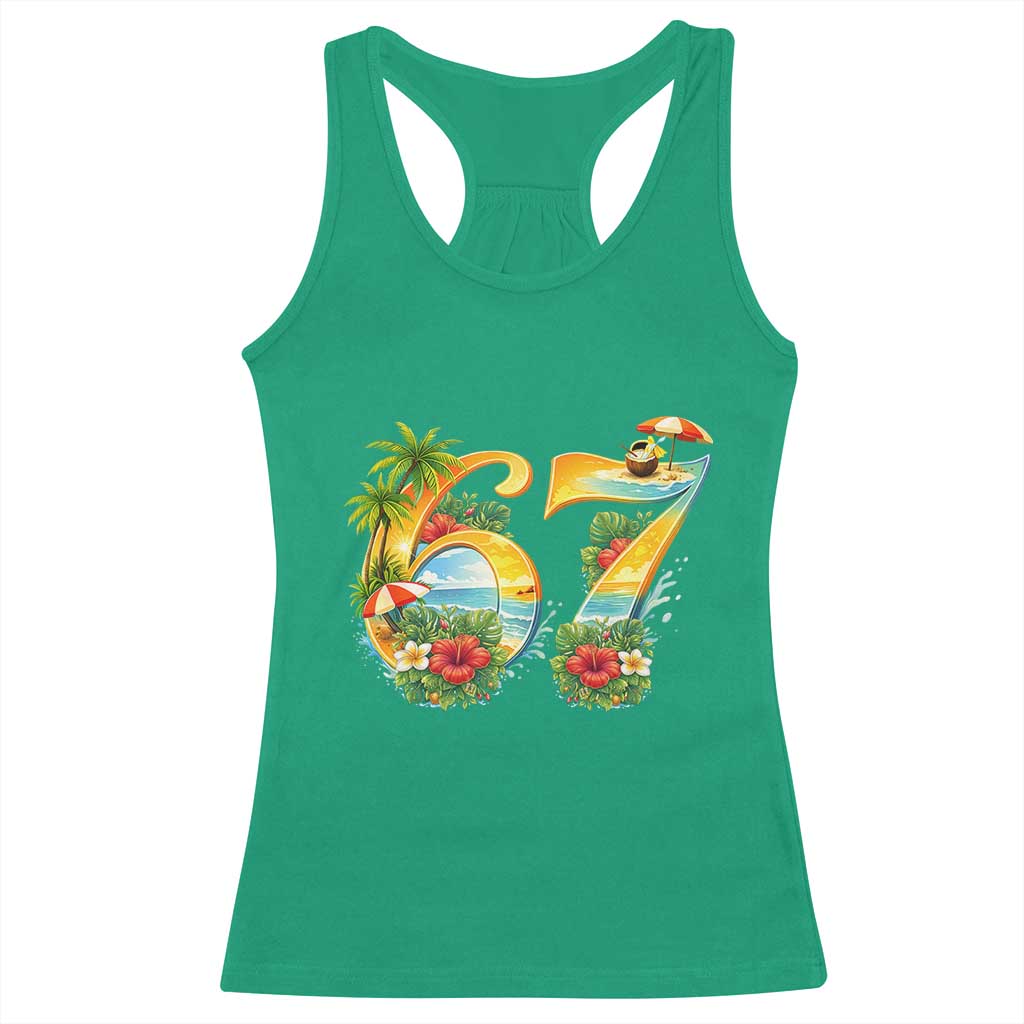 Hawaii Six Seven Racerback Tank Top Tropical Hibiscus Vacation Graphic TS12 Irish Green Print Your Wear