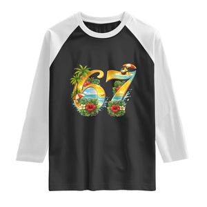 Hawaii Six Seven Raglan Shirt Tropical Hibiscus Vacation Graphic