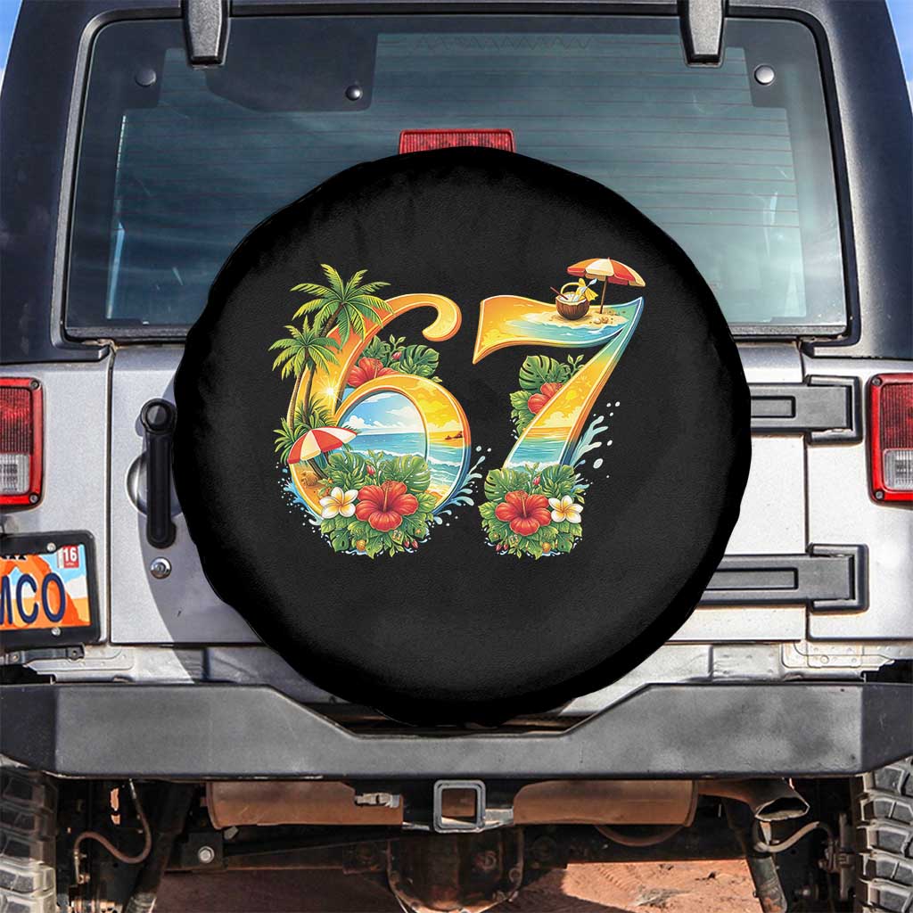 Hawaii Six Seven Spare Tire Cover Tropical Hibiscus Vacation Graphic TS12 No hole Black Print Your Wear