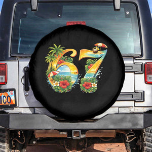 Hawaii Six Seven Spare Tire Cover Tropical Hibiscus Vacation Graphic TS12 No hole Black Print Your Wear