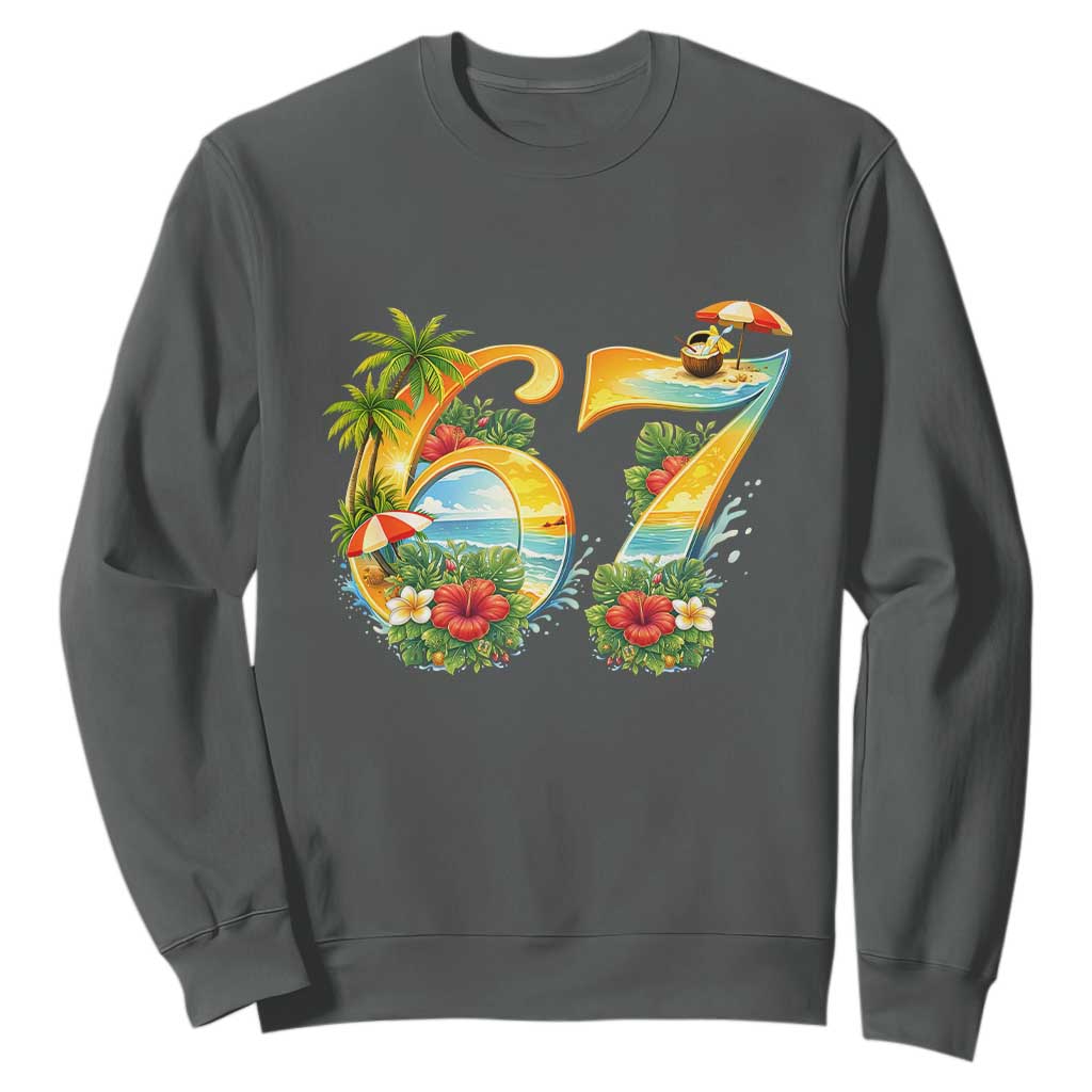 Hawaii Six Seven Sweatshirt Tropical Hibiscus Vacation Graphic TS12 Dark Heather Print Your Wear