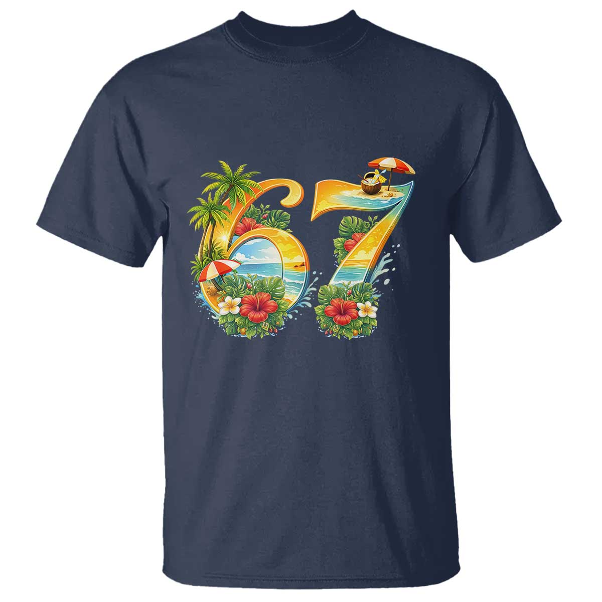 Hawaii Six Seven T Shirt Tropical Hibiscus Vacation Graphic TS12 Navy Print Your Wear