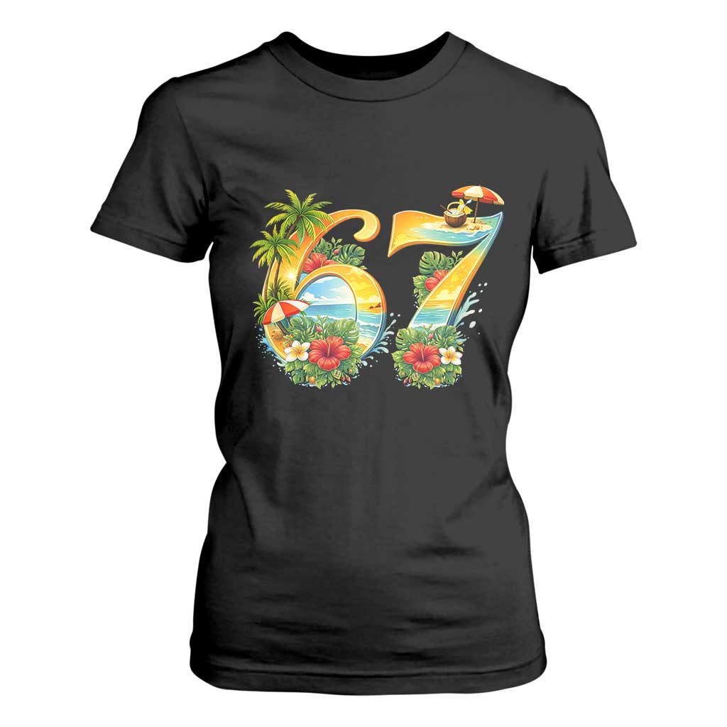 Hawaii Six Seven T Shirt For Women Tropical Hibiscus Vacation Graphic TS12 Black Print Your Wear