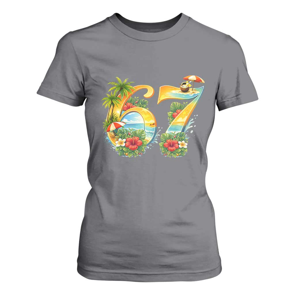 Hawaii Six Seven T Shirt For Women Tropical Hibiscus Vacation Graphic TS12 Charcoal Print Your Wear