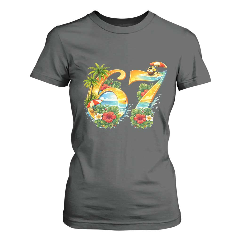 Hawaii Six Seven T Shirt For Women Tropical Hibiscus Vacation Graphic TS12 Dark Heather Print Your Wear