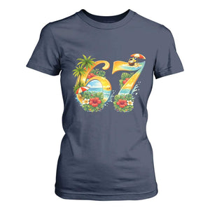 Hawaii Six Seven T Shirt For Women Tropical Hibiscus Vacation Graphic TS12 Navy Print Your Wear