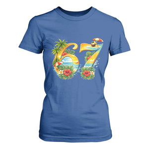 Hawaii Six Seven T Shirt For Women Tropical Hibiscus Vacation Graphic TS12 Royal Blue Print Your Wear